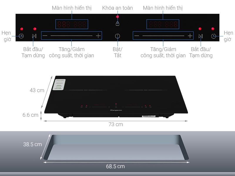 Bếp điện từ đôi lắp âm Kangaroo KGIC38D1C MỚI 2025