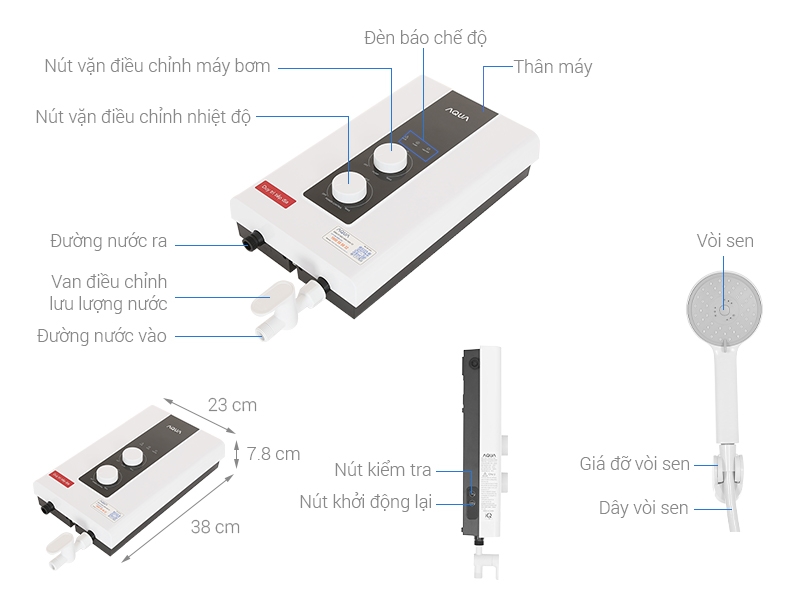 Máy tắm nước nóng trực tiếp Aqua 4500W AEI45M-EP1W(VN) CÓ BƠM