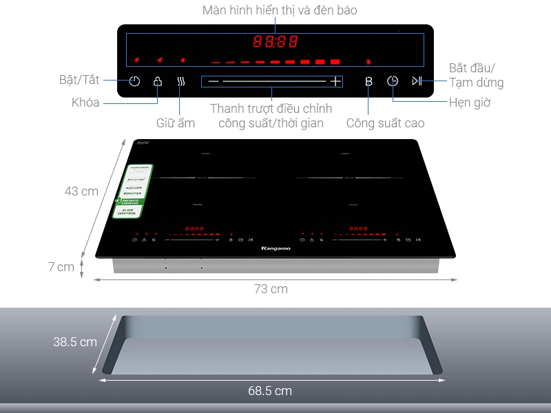 Bếp điện từ đôi lắp âm Kangaroo KGIC44D1C MỚI 2025