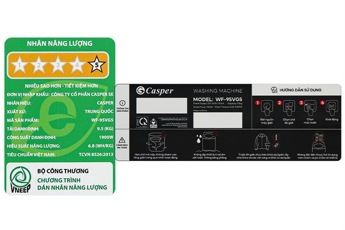 Máy giặt Casper inverter 9.5Kg WF-95VG5