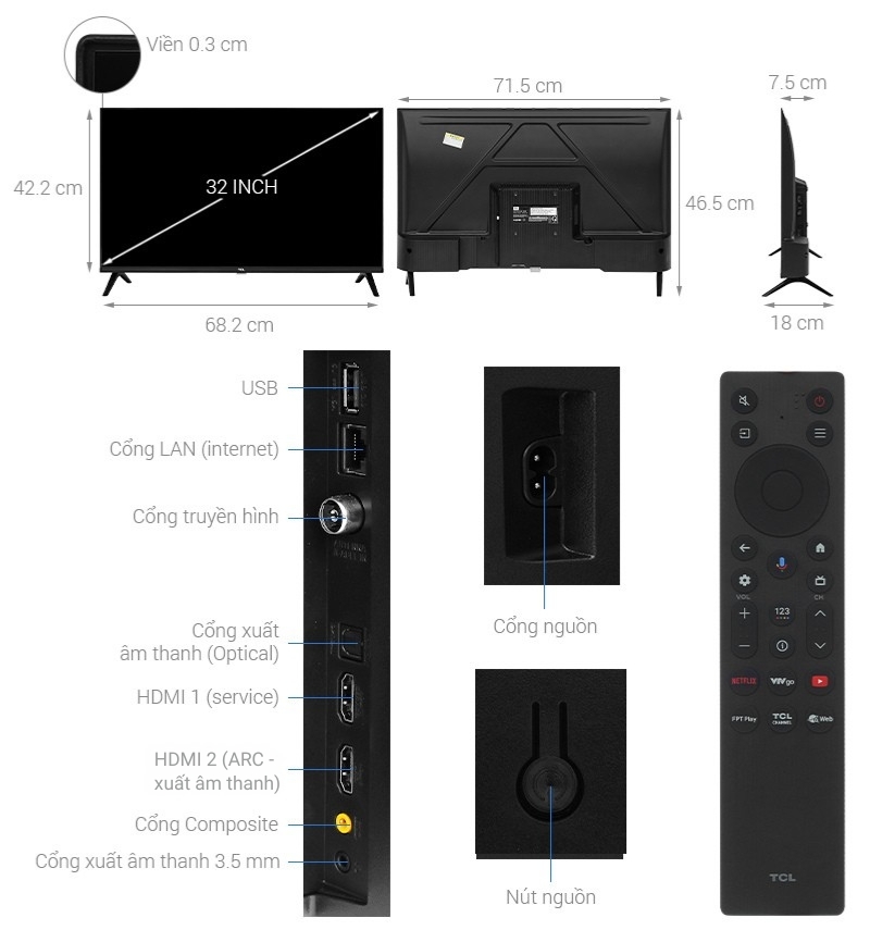 Google Tivi QLED TCL Full HD 32 inch 32S5K