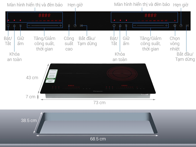 Bếp điện từ hồng ngoại lắp âm Kangaroo KGIF44D1C MỚI 2025