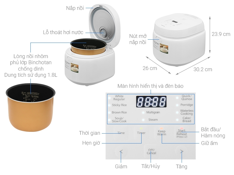 Nồi cơm điện tử Panasonic 1.8 lít PANC-SR-DL184WRA