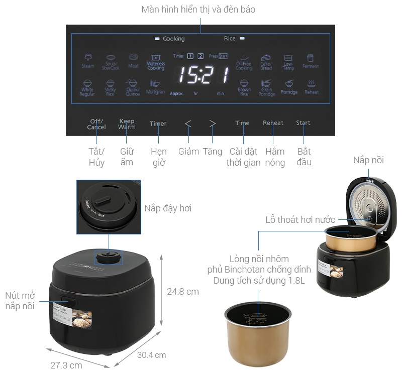 Nồi cơm điện tử Panasonic 1.8 lít PANC-SR-DM184KRA