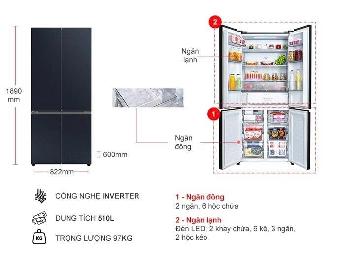Tủ lạnh Panasonic Inverter 510 lít Multi Door NR-X561GB-VN