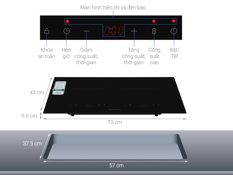 Bếp điện từ đôi lắp âm Kangaroo KGIC50D1C MỚI 2025
