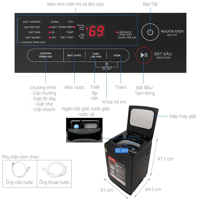 Máy giặt Sharp 12.5 kg ES-TM125CN-MR