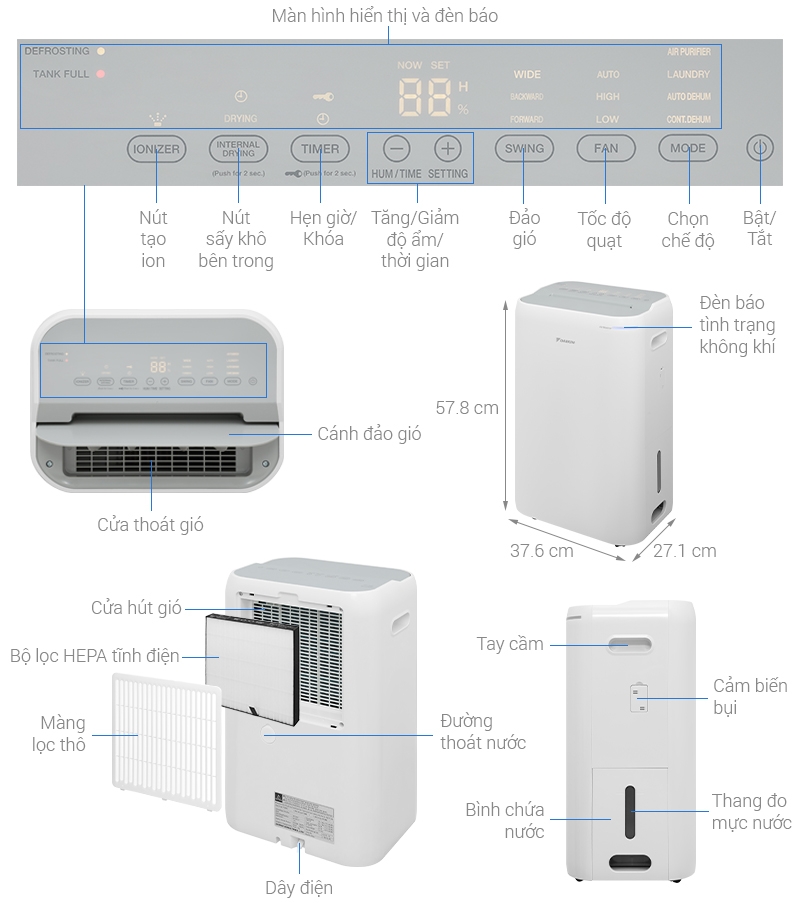 Máy hút ẩm kết hợp lọc không khí Daikin JPF12AV2