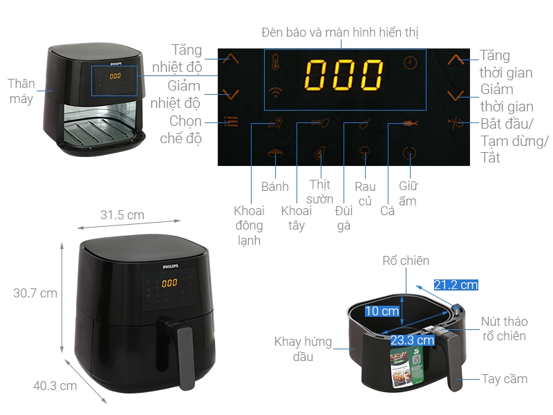 Nồi chiên không dầu Philips HD9280/90 (6.2 lít)