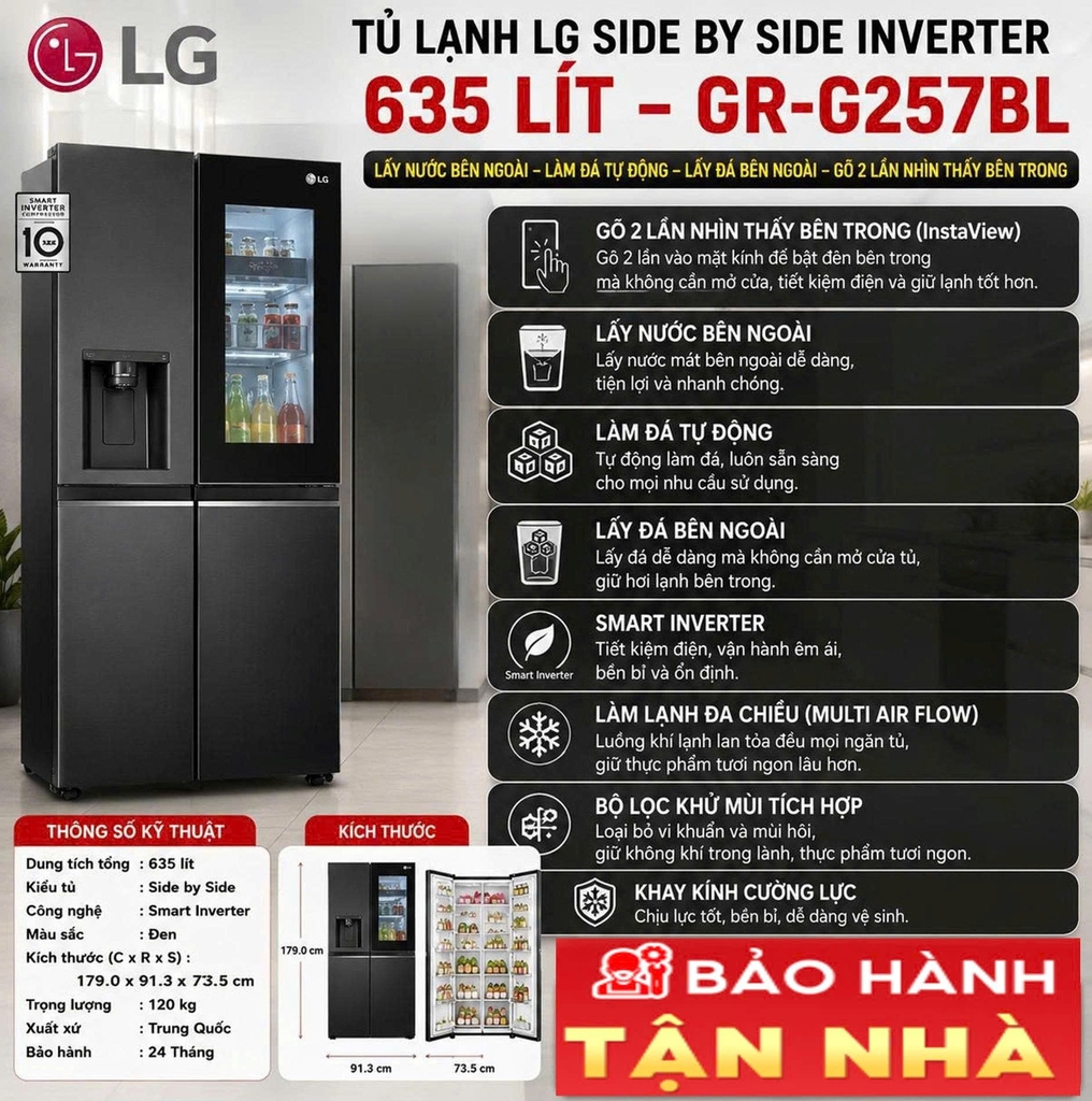 Tủ lạnh LG Inverter 635 Lít GR-G257BL