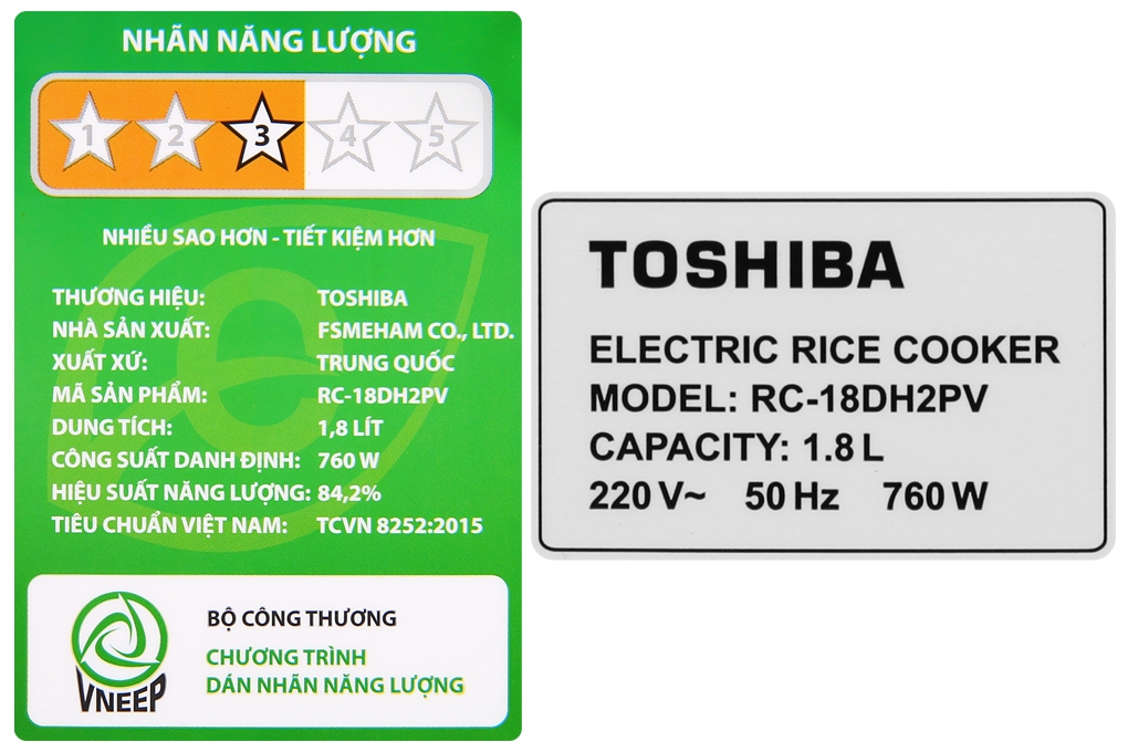 Nồi cơm điện tử Toshiba 1.8 lít RC-18DH2PV*