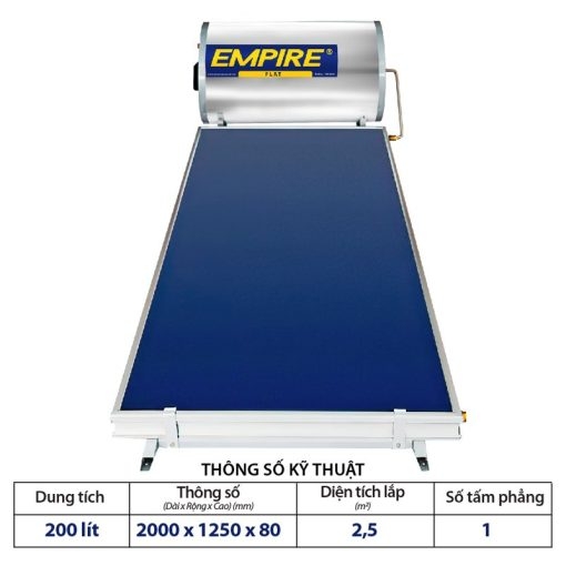 Máy nước nóng năng lượng mặt trời tấm phẳng Empire Flat 200 lít