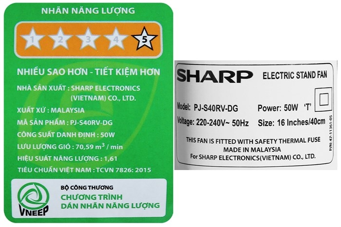 Quạt đứng Sharp 3 cánh PJ-S40RV-DG 50W (Có remote)