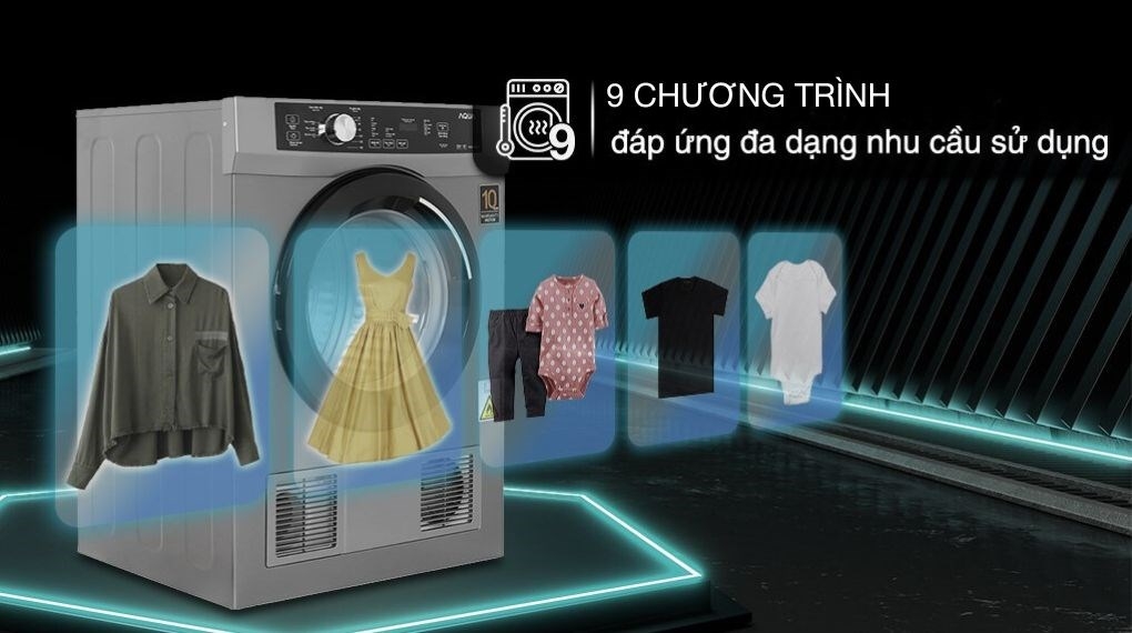 Máy sấy quần áo Aqua 8 kg AQH-V800H SS (Sấy thông hơi)
