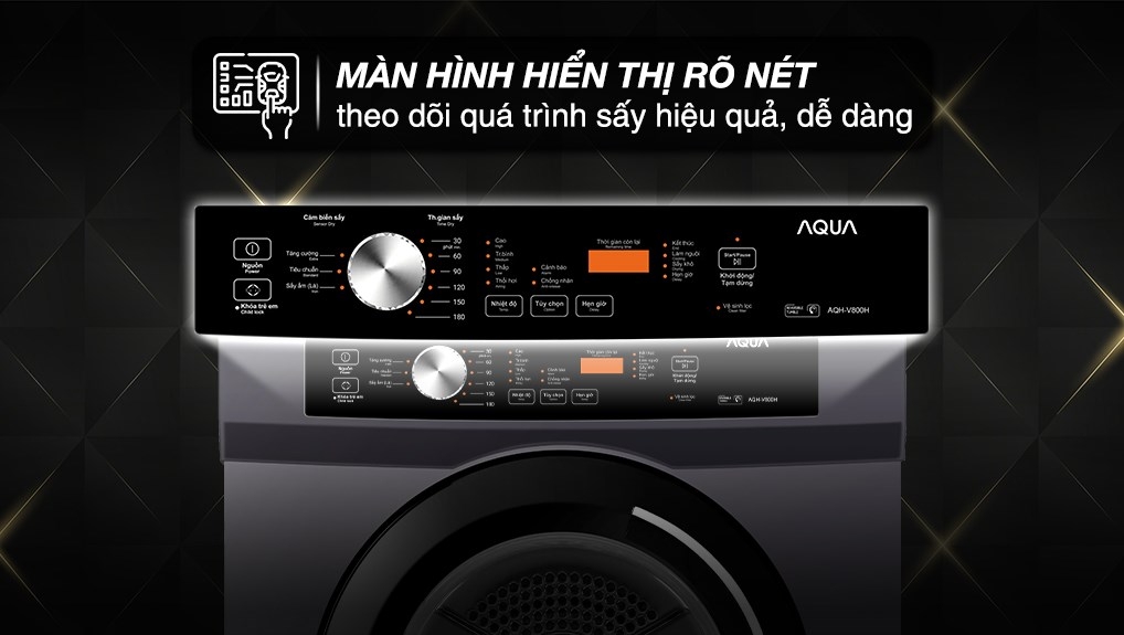 Máy sấy quần áo Aqua 8 kg AQH-V800H SS (Sấy thông hơi)