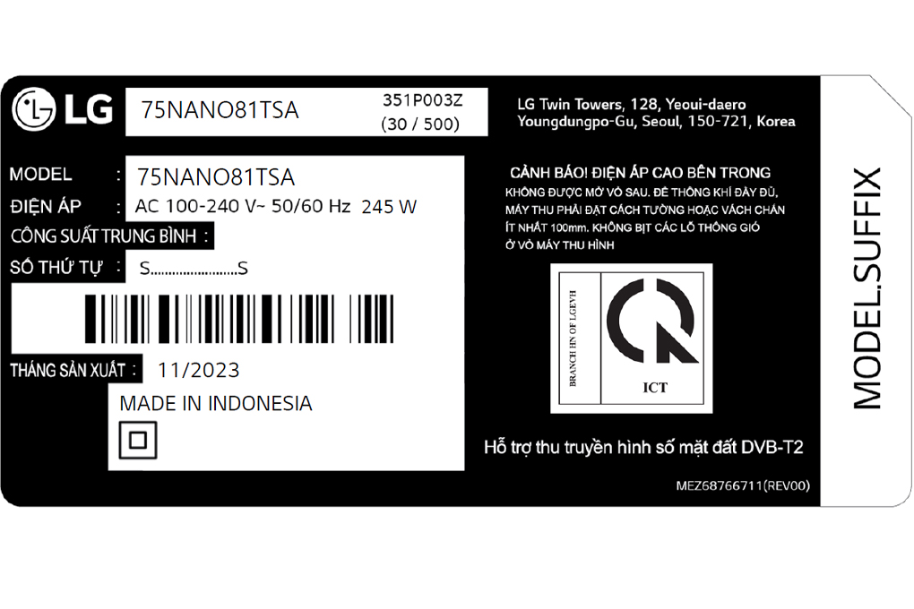 Smart Tivi NanoCell LG 4K 75 inch 75NANO81TSA Mới 2024