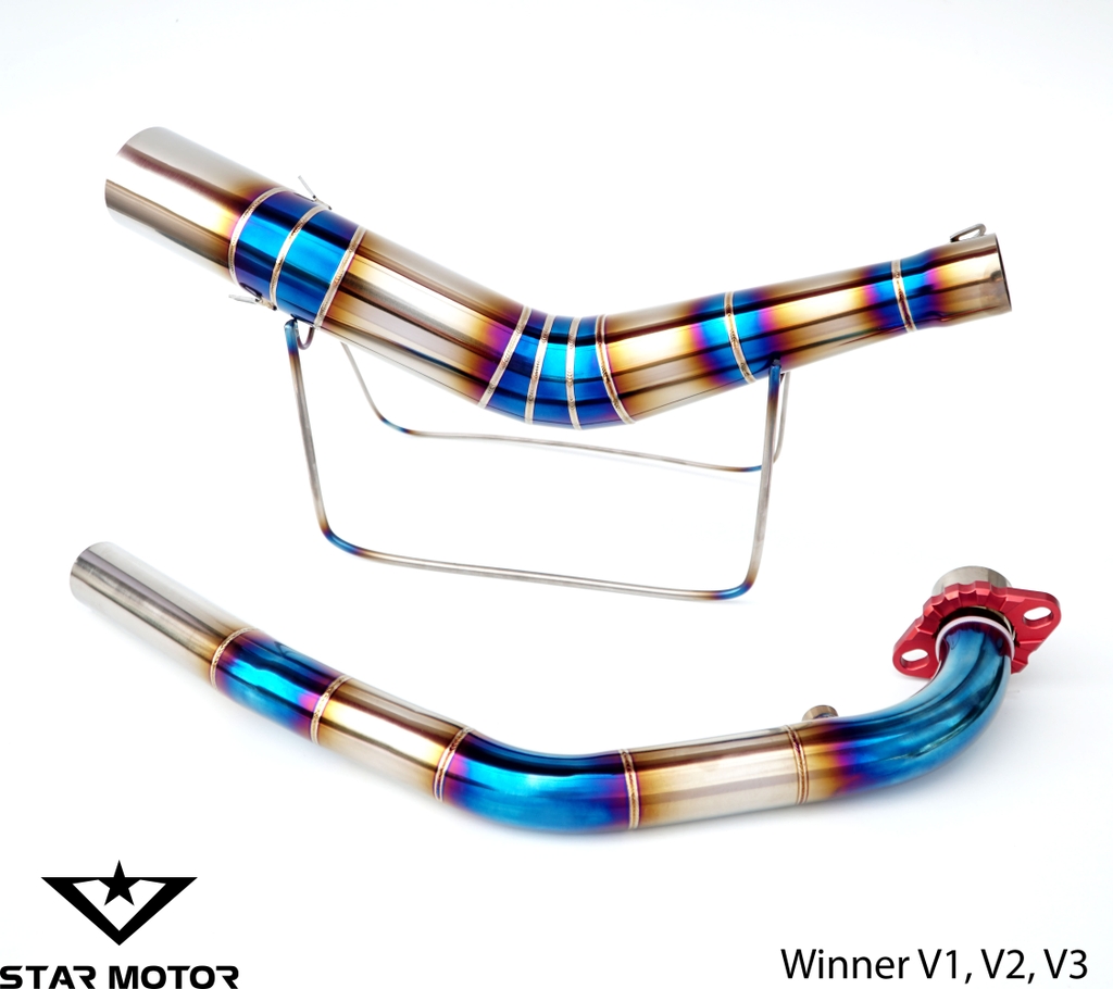 Cổ pô Titan bóng 2 khúc Exciter - Winner lắp pô tăng họng 51mm