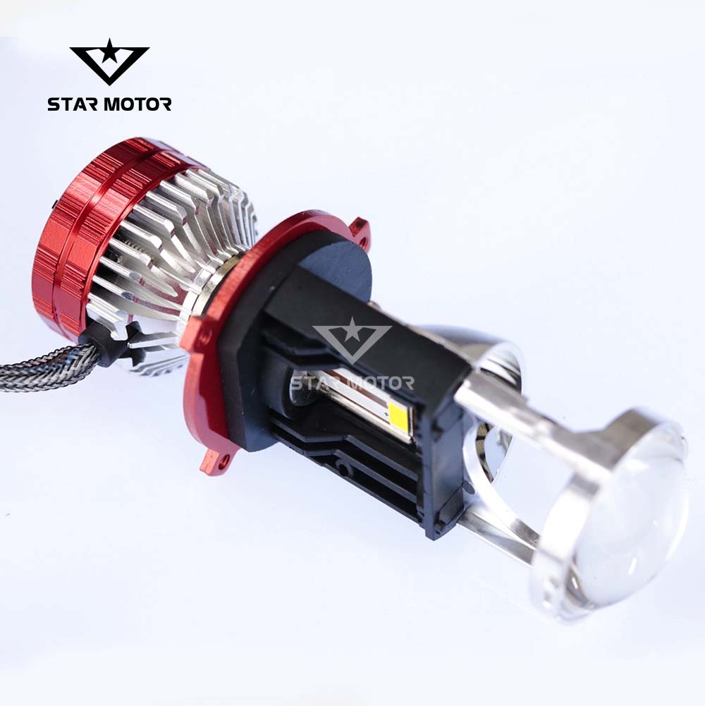Pha LED bi cầu V80 chân H4 có quạt tản nhiệt gắn ô tô- xe máy
