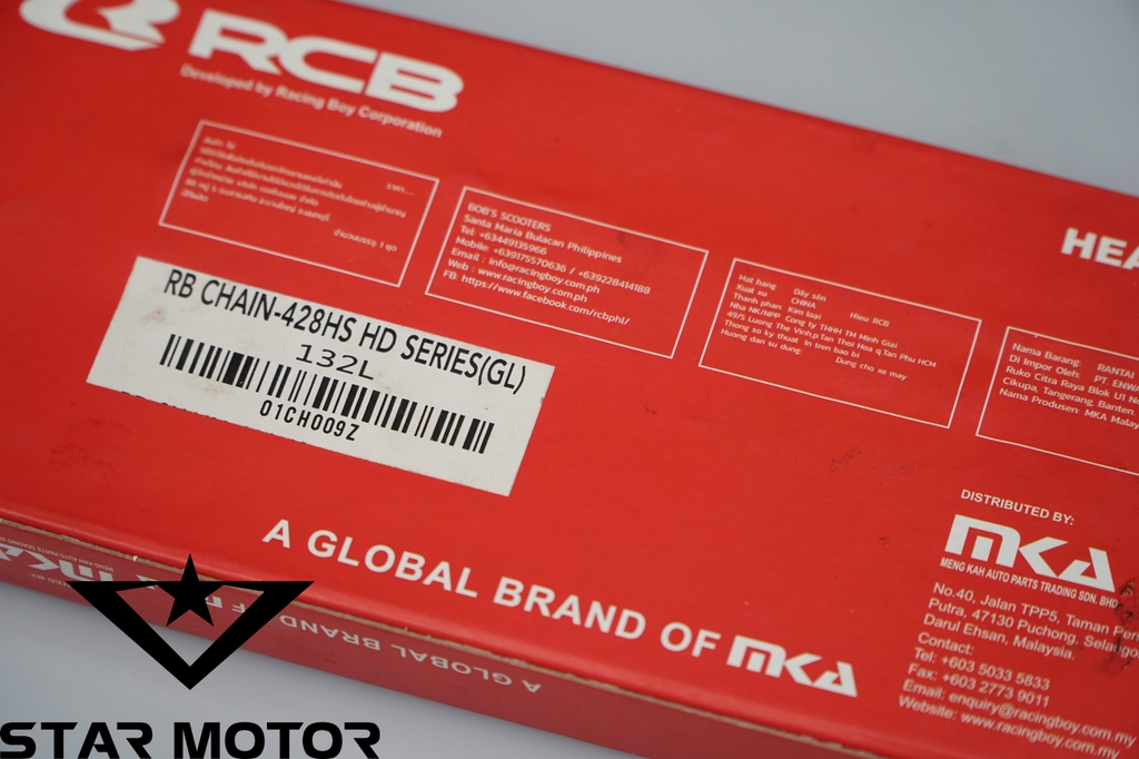 Xích tải, sên RCB chính hãng thông số 428HS - 132L dùng cho các dòng xe Honda, Yamaha - chuyên tải nặng