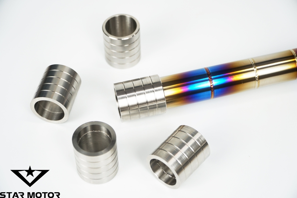 Cổ pô Titan gắn pô zin Size 27mm dành cho Wave, Sirius, Dream kèm khâu nối Inox CNC