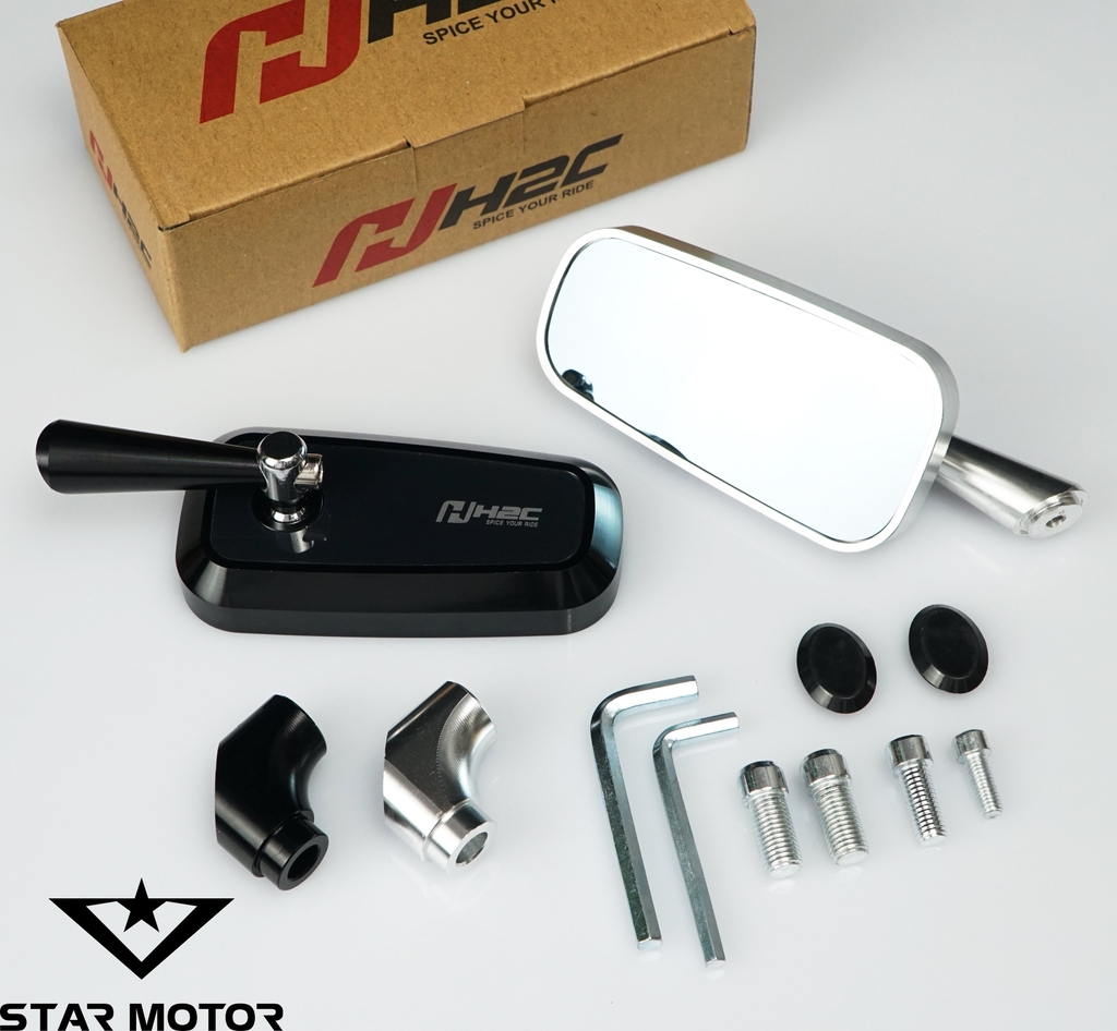 Gương, kiếng chiếu hậu vuông H2C nhôm CNC hàng chính hãng