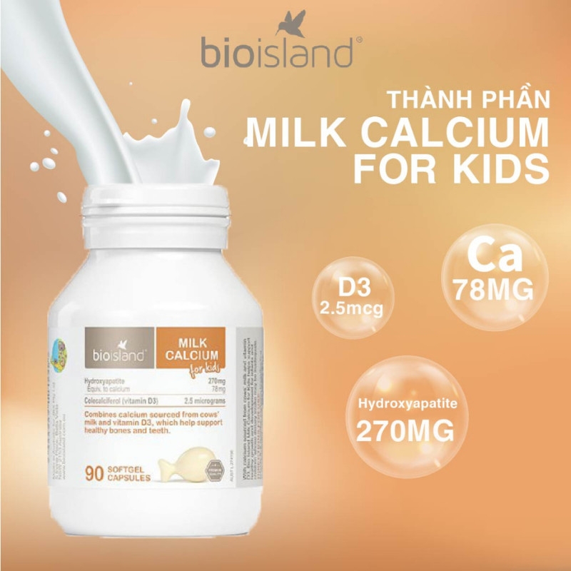 Canxi Sữa Milk Calcium For Kids Bio Island ÚC, 90 Viên (7M+)