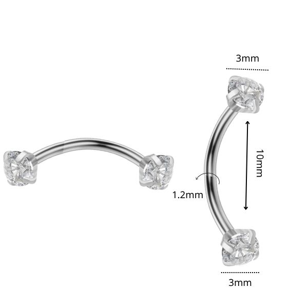 Khuyên cong cơ bản đính đá - Titanium - 1.2*8*3/3mm