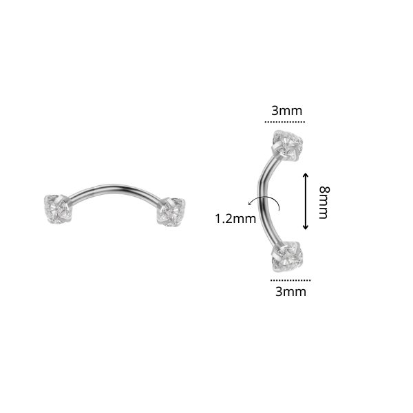 Khuyên cong cơ bản đính đá - Titanium - 1.2*8*3/3mm
