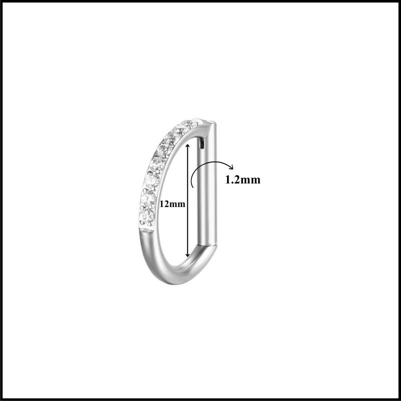 Khuyên tai chữ D giả vòng có đính đá - 2 size - Titan F136
