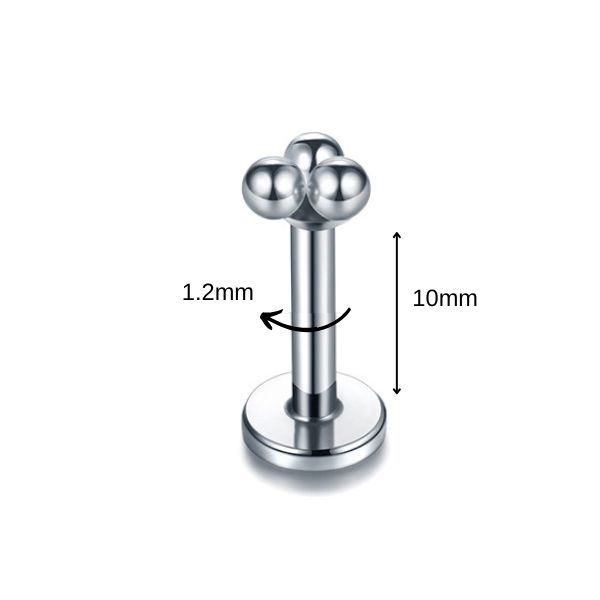 Bông tai 3 bi màu bạc - 2 size - Thép 316L