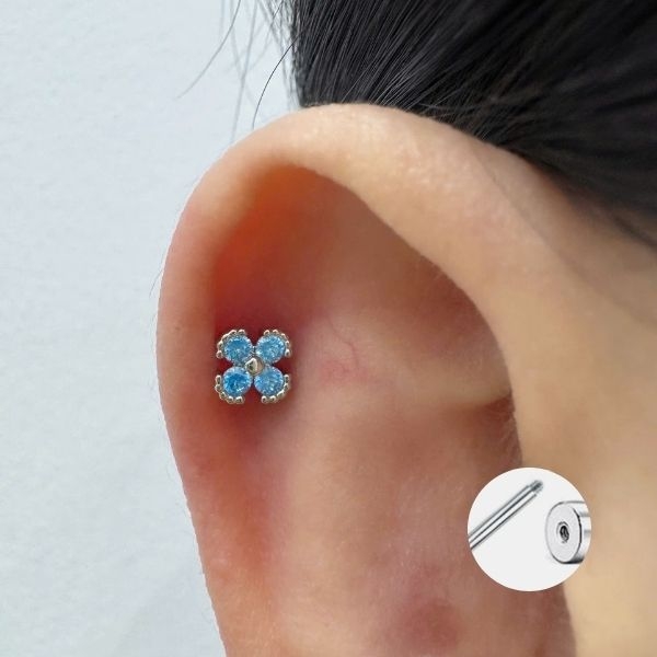 Hoa tai cỏ 4 lá đá xanh / Hợp kim