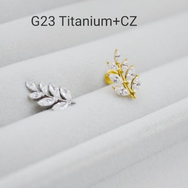 Hoa tai hình chiếc lá lấp lánh - Titanium - 2 màu