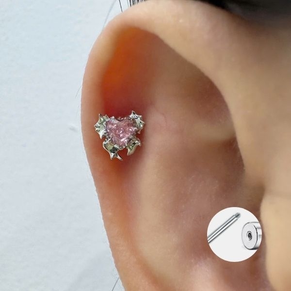 Hợp kim / Hoa tai trái tim đá hồng dễ thương