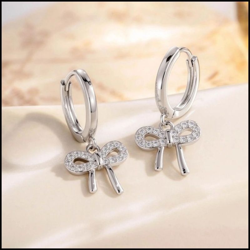 Hoa tai tròn nơ tòn ten 9mm - Hợp kim