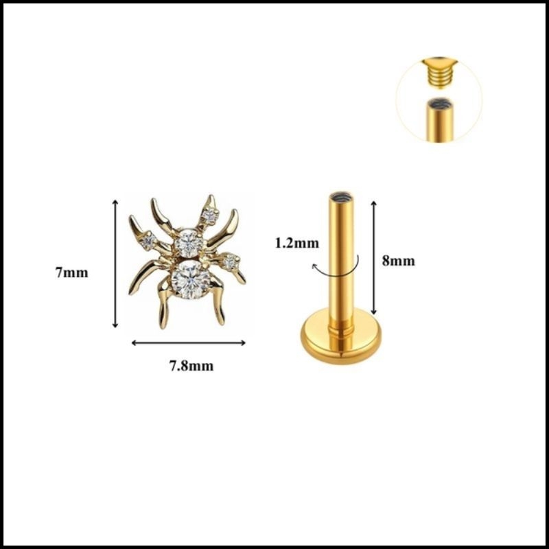 Titanium / Khuyên tai con nhện đá - 2 màu - 1.2*8mm