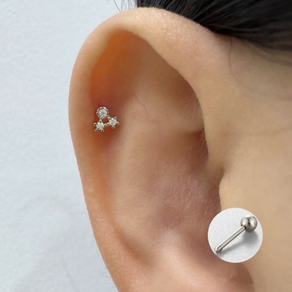 Khuyên cỏ 3 lá đá trắng / Hợp kim