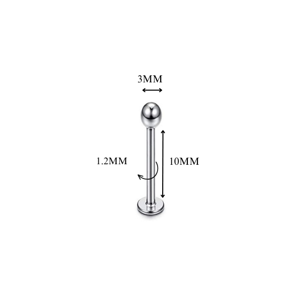 Khuyên thẳng cơ bản đầu bi màu bạc 5 size - Thép y tế