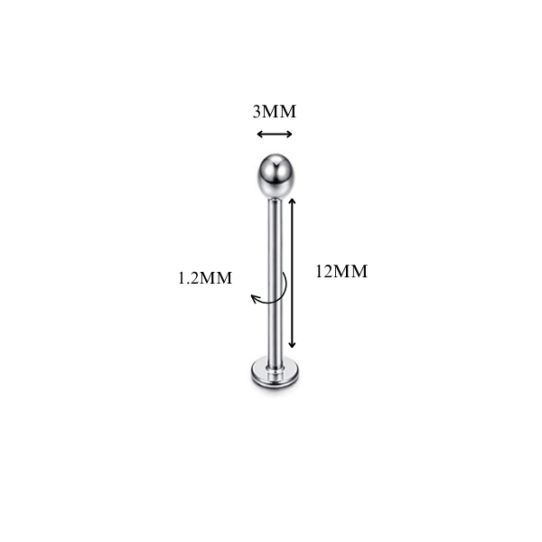 Khuyên thẳng cơ bản đầu bi màu bạc 5 size - Thép y tế