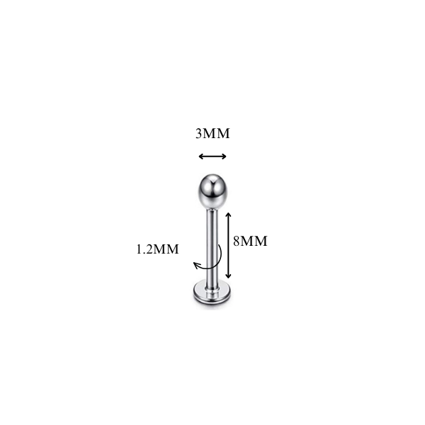 Khuyên thẳng cơ bản đầu bi màu bạc 5 size - Thép y tế