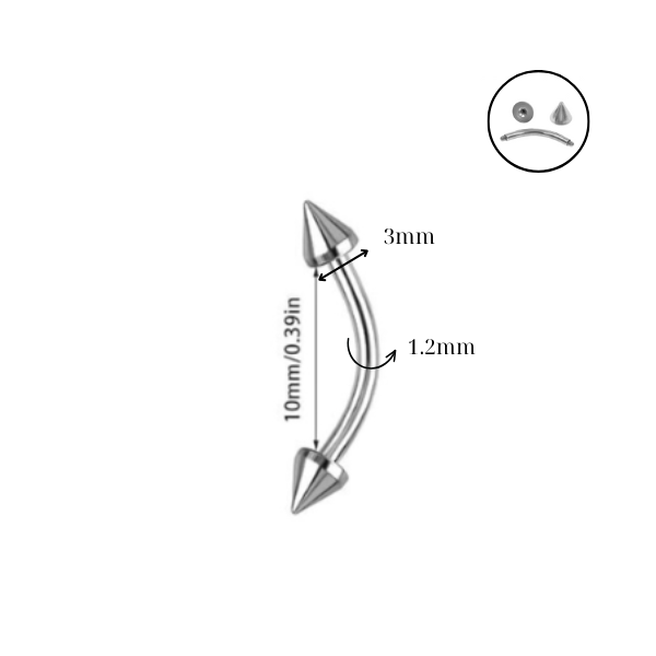 Khuyên cong hai đầu hình nón thép y tế - 2 size