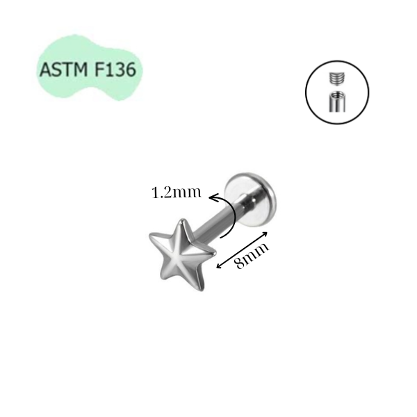 Titan / Khuyên tai ngôi sao năm cánh 2 màu - 1.2*8mm