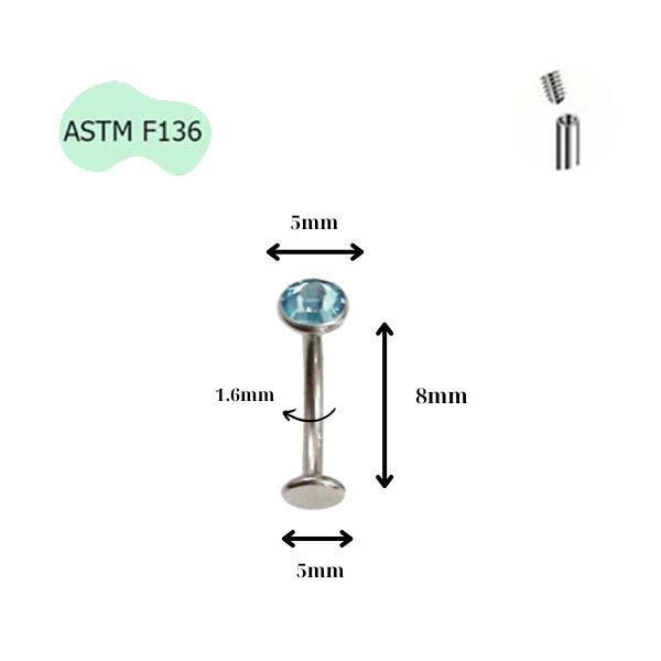 Khuyên rốn nổi Titanium đá xanh - Có 2 size