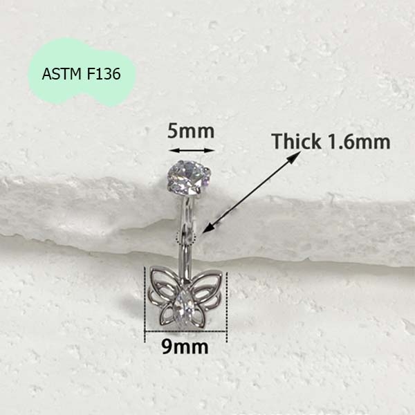 Khuyên rốn hình con bướm - Titanium - 1.6*10mm