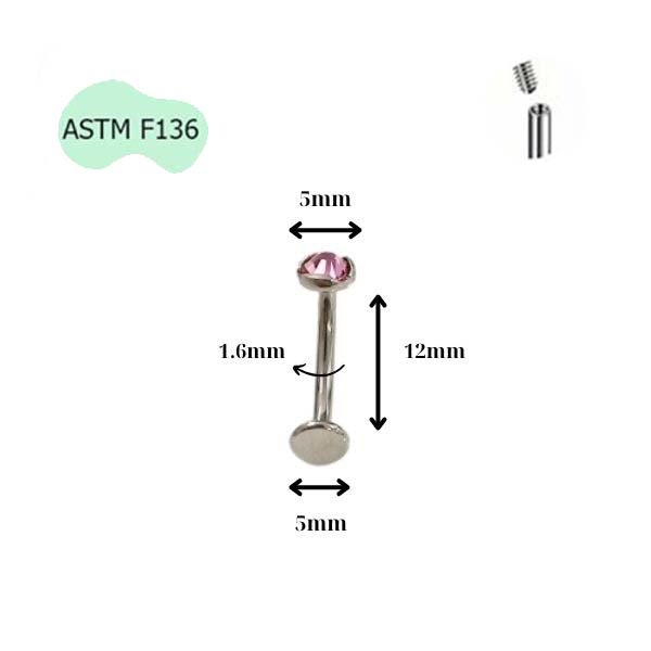 Khuyên rốn nổi đính đá hồng - TITANIUM