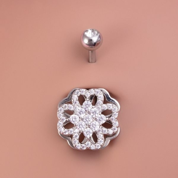 Khuyên rốn hình bông hoa đính đá - 1.6*10mm - Thép không gỉ