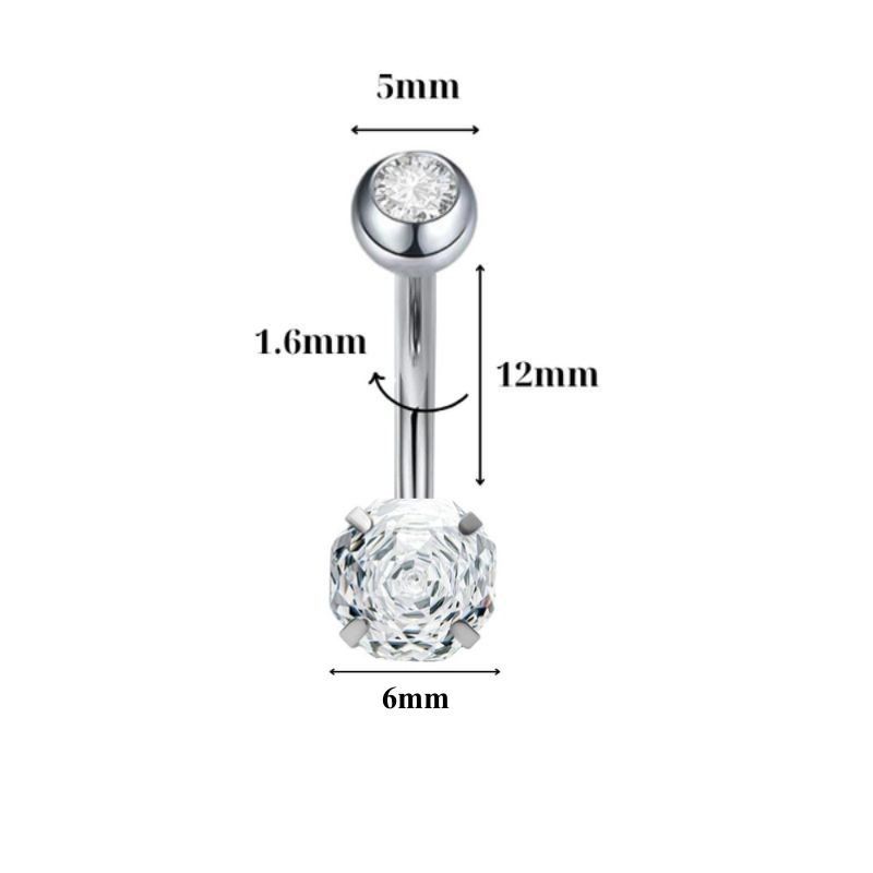 Khuyên rốn mặt đá hoa hồng Titan (phù hợp cho da nhạy cảm) - 3 màu