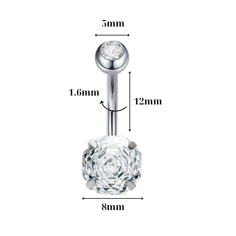 Khuyên rốn mặt đá hoa hồng Titan (phù hợp cho da nhạy cảm) - 3 màu