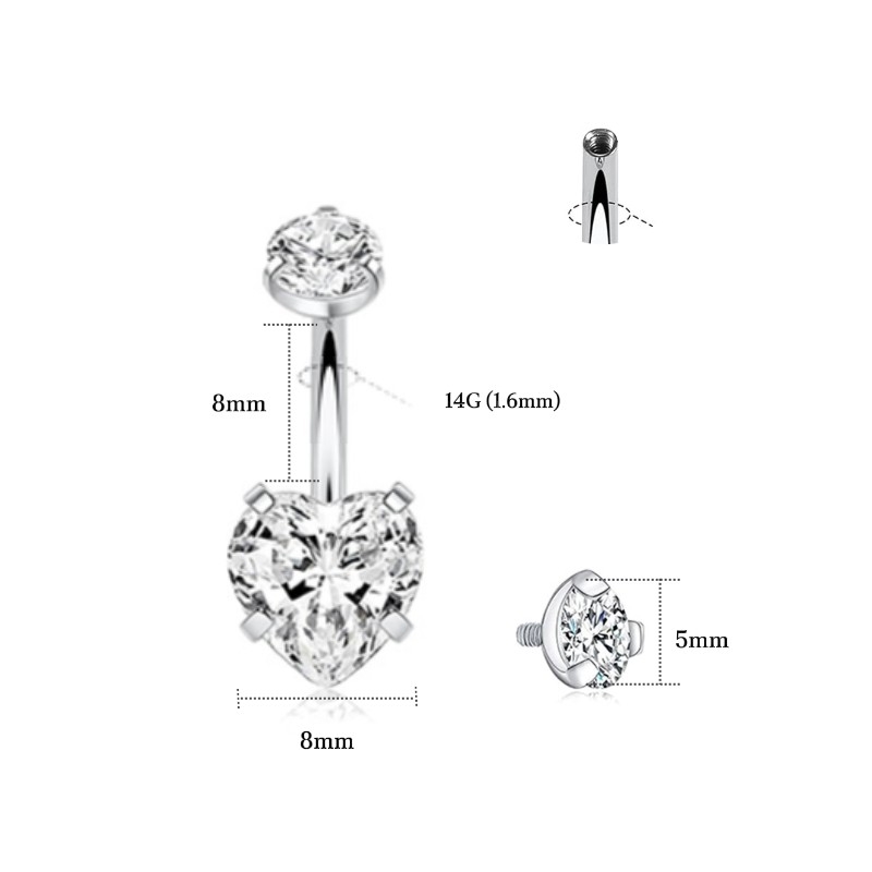 Khuyên rốn trái tim - Titanium (có size ngắn cho lỗ xỏ lành)