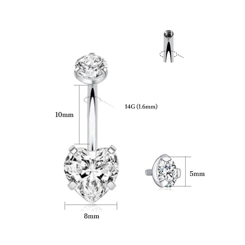 Khuyên rốn trái tim - Titanium (có size ngắn cho lỗ xỏ lành)