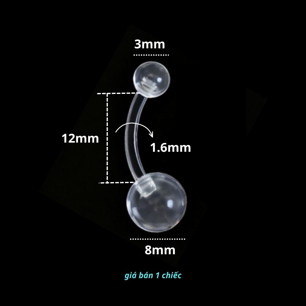 Khuyên rốn trong suốt giá rẻ, giữ lỗ - Nhựa acrylic, dành cho lỗ xỏ đã lành